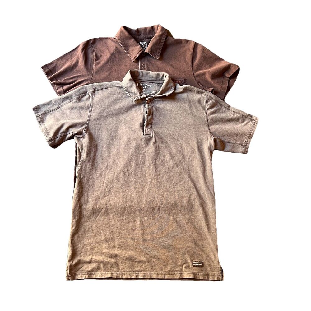 Life Is Good Men’s Polo Shirt Medium Golf Semi Fitted FADED Brown  Lot Of 2